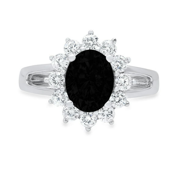 2.72 ct Oval Cut Natural Onyx with Simulated Diamond Halo Accents 18K White Gold Womens Engagement Ring