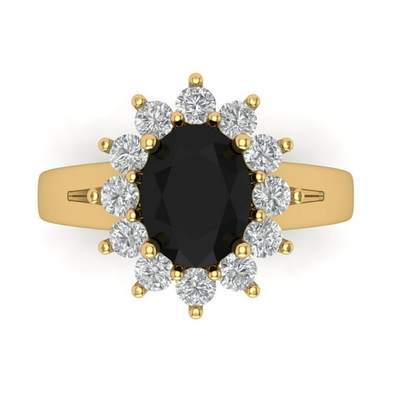 2.72 ct Oval Cut Natural Onyx with Simulated Diamond Halo Accents 18K Yellow Gold Womens Engagement Ring