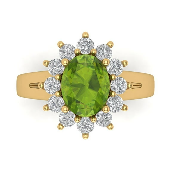 2.72 ct Oval Cut Natural Peridot Halo Engagement Ring for Women in 14K Yellow Gold