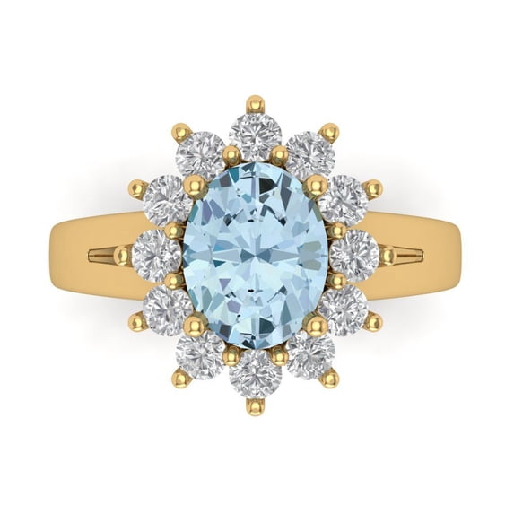 2.72 ct Oval Cut Natural Sky Blue Topaz with Simulated Diamond Halo Accents 14K Yellow Gold Womens Engagement Ring