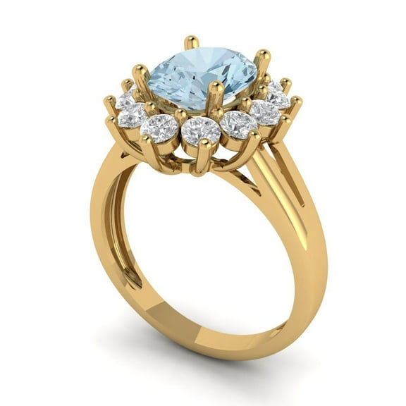 2.72 ct Oval Cut Natural Swiss Blue Topaz Halo Engagement Ring for Women in 18K Yellow Gold