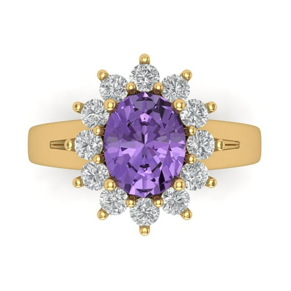 2.72 ct Oval Cut Simulated Alexandrite with Simulated Diamond Halo Accents 14K Yellow Gold Womens Engagement Ring
