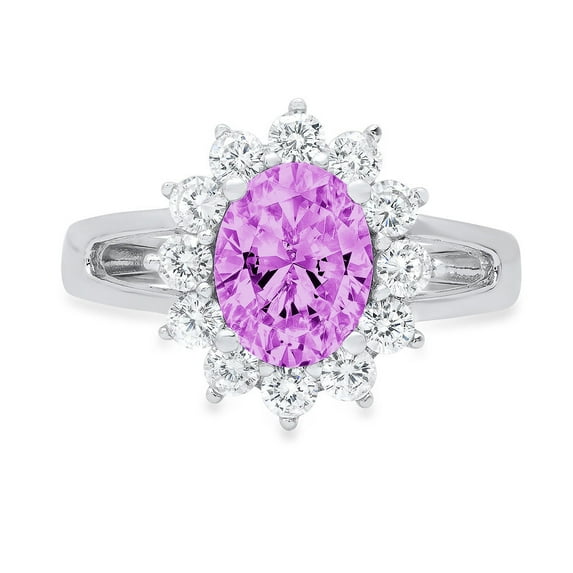 2.72 ct Oval Cut Simulated Alexandrite with Simulated Diamond Halo Accents 18K White Gold Womens Engagement Ring