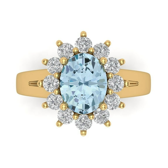 2.72 ct Oval Cut Simulated Blue Diamond with Simulated Diamond Halo Accents 18K Yellow Gold Womens Engagement Ring