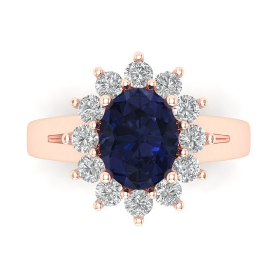 2.72 ct Oval Cut Simulated Blue Sapphire Halo Engagement Ring for Women in 18K Rose Gold