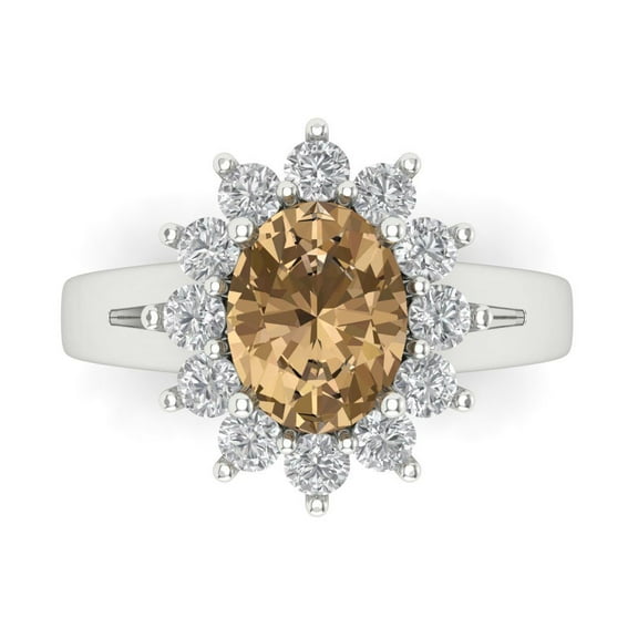 2.72 ct Oval Cut Simulated Champagne Diamond Halo Engagement Ring for Women in 14K White Gold