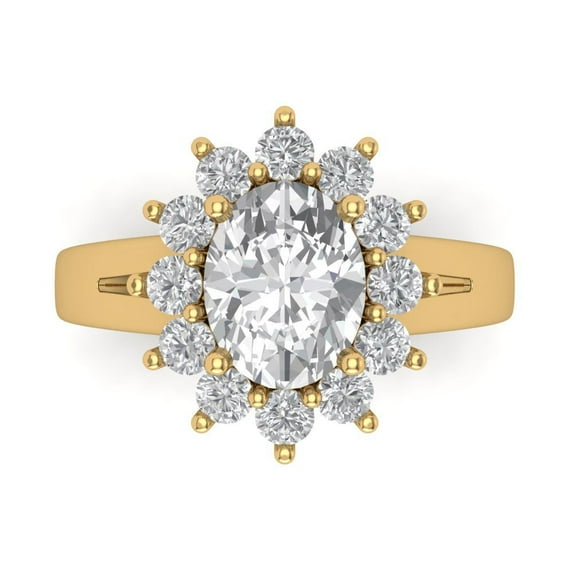 2.72 ct Oval Cut Simulated Diamond Halo 18K Yellow Gold Womens Engagement Ring