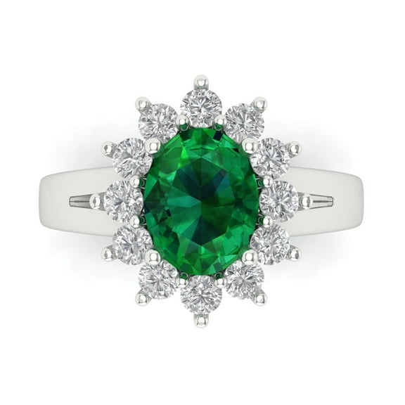 2.72 ct Oval Cut Simulated Emerald Halo Engagement Ring for Women in 14K White Gold