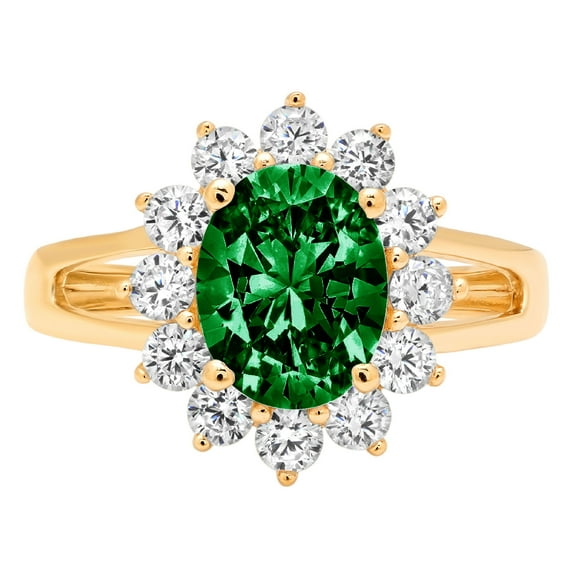 2.72 ct Oval Cut Simulated Emerald with Simulated Diamond Halo Accents 14K Yellow Gold Womens Engagement Ring