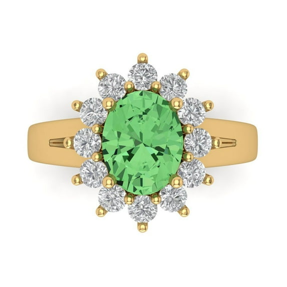 Clara Pucci 14K Yellow Gold 2.72ct Green Halo Ring for Women