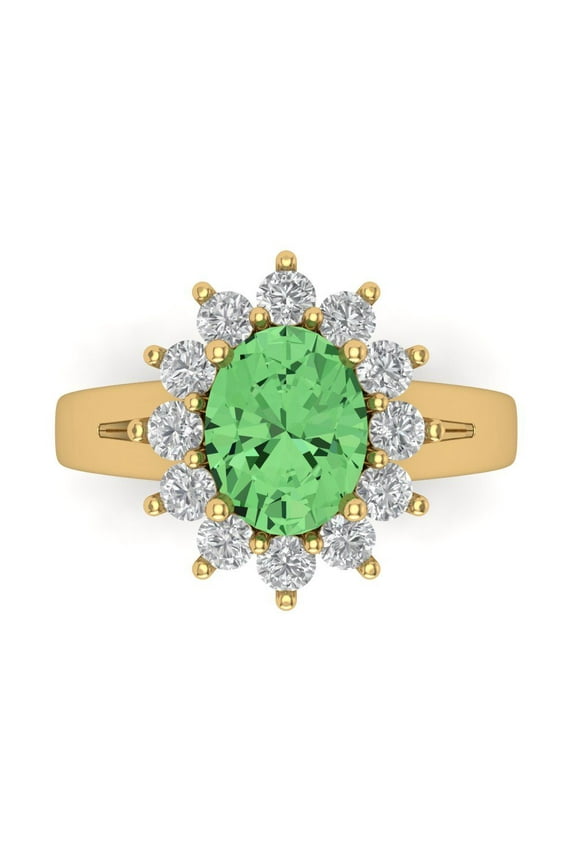 2.72 ct Oval Cut Simulated Green Diamond Halo Engagement Ring for Women in 14K Yellow Gold