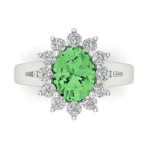 2.72 ct Oval Cut Simulated Green Diamond Halo Engagement Ring for Women in 18K White Gold