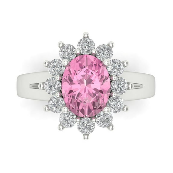 Clara Pucci 14K White Gold 2.72ct Pink Halo Ring for Women