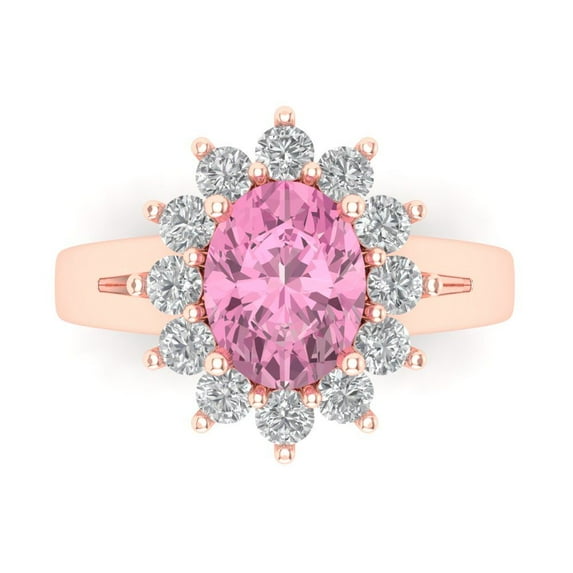 2.72 ct Oval Cut Simulated Pink Diamond Halo Engagement Ring for Women in 18K Rose Gold