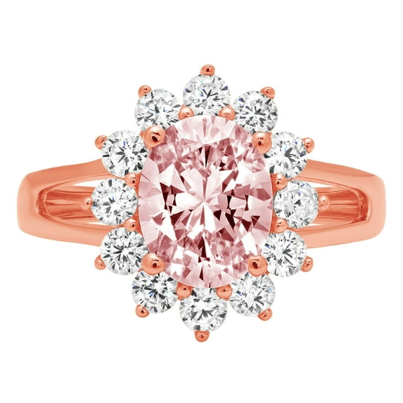 2.72 ct Oval Cut Simulated Pink Diamond with Simulated Diamond Halo Accents 18K Rose Gold Womens Engagement Ring