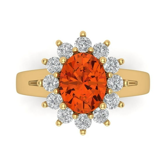 2.72 ct Oval Cut Simulated Red Diamond Halo Engagement Ring for Women in 14K Yellow Gold