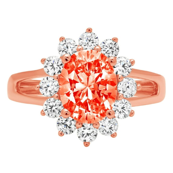 2.72 ct Oval Cut Simulated Red Diamond with Simulated Diamond Halo Accents 14K Rose Gold Womens Engagement Ring