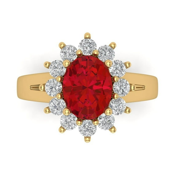 2.72 ct Oval Cut Simulated Ruby Halo Engagement Ring for Women in 18K Yellow Gold