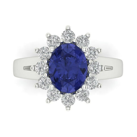 2.72 ct Oval Cut Simulated Tanzanite Halo Engagement Ring for Women in 14K White Gold