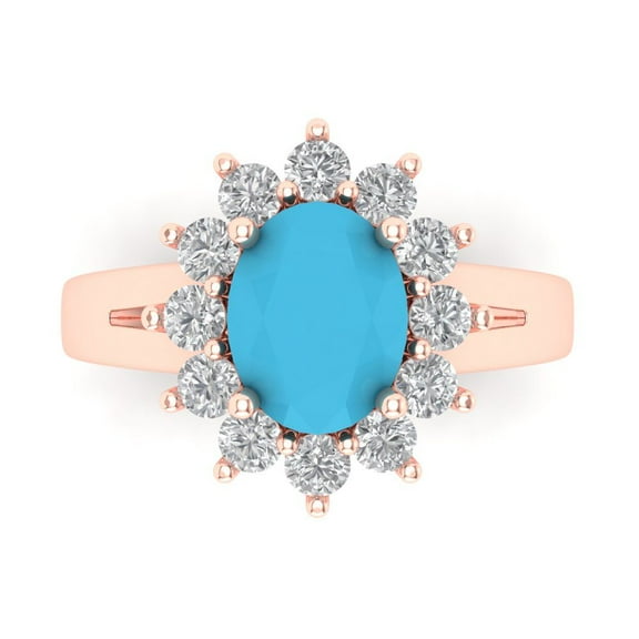 2.72 ct Oval Cut Simulated Turquoise Halo Engagement Ring for Women in 14K Rose Gold