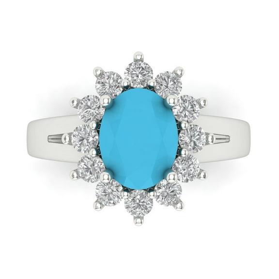 2.72 ct Oval Cut Simulated Turquoise Halo Engagement Ring for Women in 14K White Gold