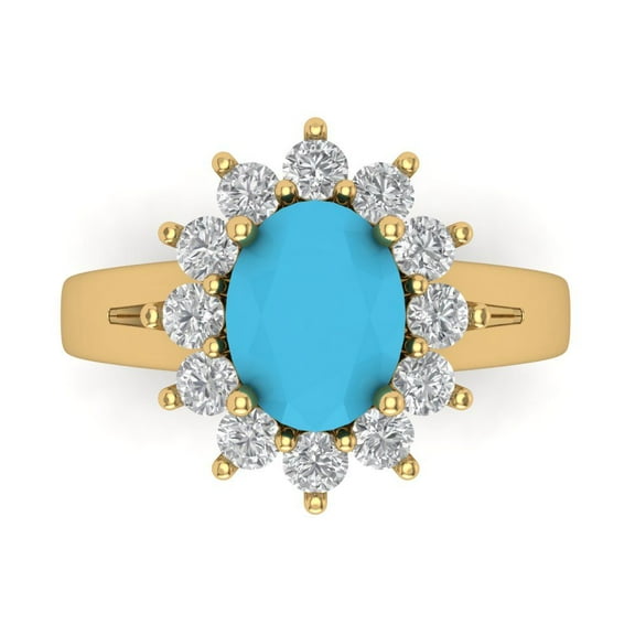 2.72 ct Oval Cut Simulated Turquoise Halo Engagement Ring for Women in 14K Yellow Gold