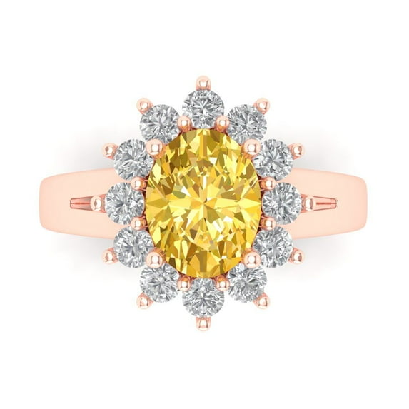 Clara Pucci 14K Rose Gold 2.72ct Yellow Halo Ring for Women