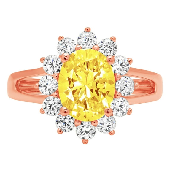 2.72 ct Oval Cut Simulated Yellow Diamond with Simulated Diamond Halo Accents 18K Rose Gold Womens Engagement Ring