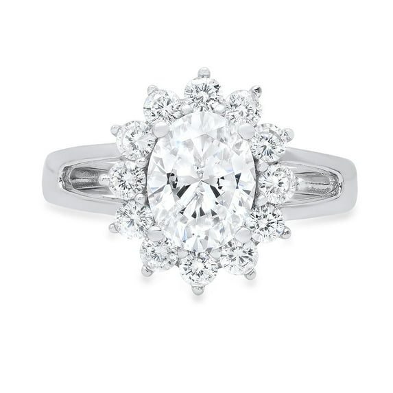 2.72 ct Oval Cut White Sapphire with Simulated Diamond Halo Accents 14K White Gold Womens Engagement Ring