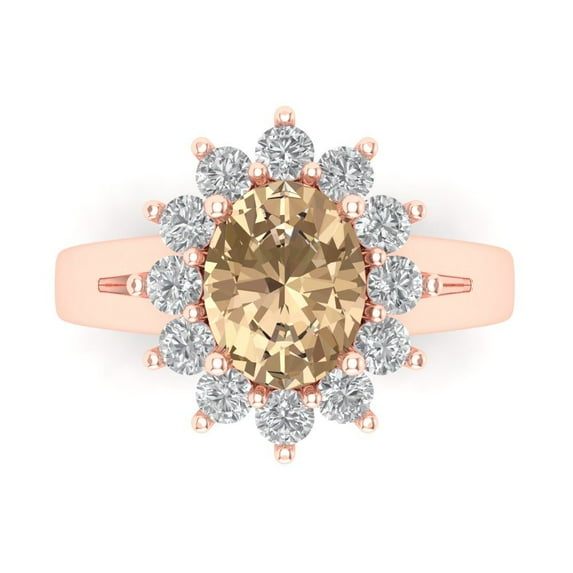 2.72 ctw with Simulated Diamond Halo Accents Anniversary Ring for Women | Oval Cut Yellow Moissanite | Hyperallergenic Solid 18K Rose Gold