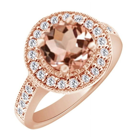 AFFY (2.72 cttw) Simulated Pink Morganite & White Natural Diamond Halo Engagement Wedding Ring In 14k Rose Gold With Ring Size 10