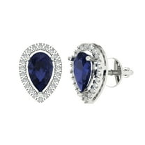2.72 ct Screw-Back Stud Earrings for Women | 8x5mm Pear Cut Simulated Blue Sapphire | 18K White Gold