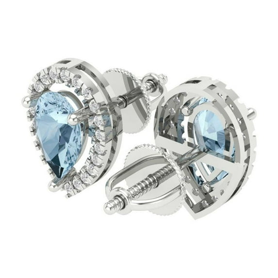 2.72 ct Screw-Back Stud Earrings for Women | 8x5mm Pear Cut Natural Swiss Blue Topaz | 18K White Gold