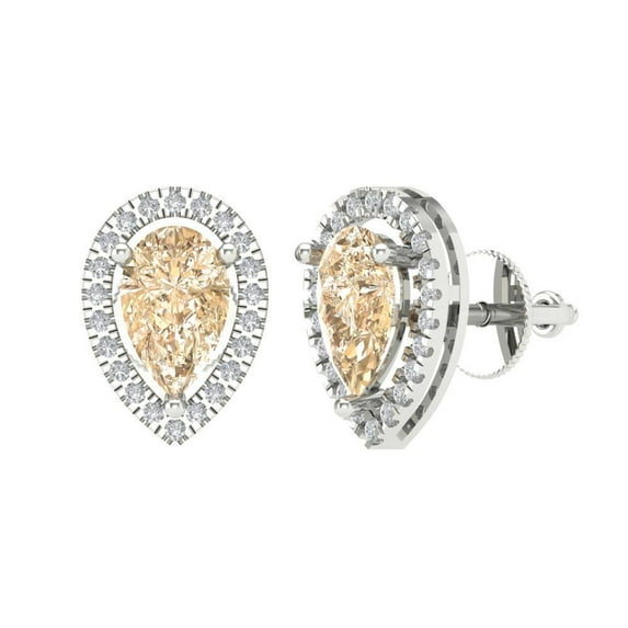 2.72 ct Screw-Back Stud Earrings for Women | 8x5mm Pear Cut Natural Morganite | 18K White Gold