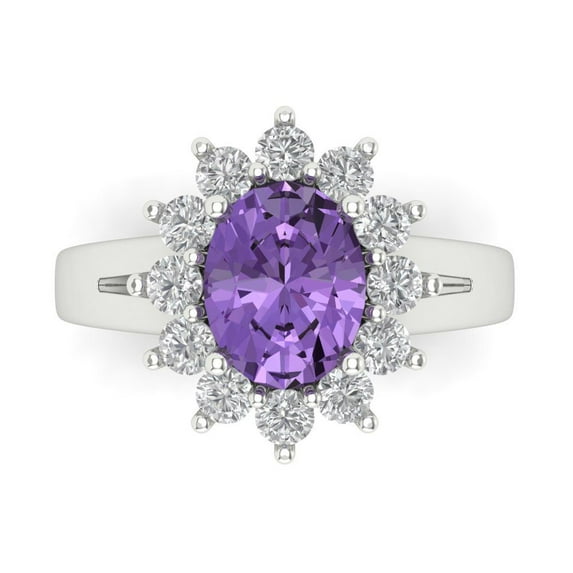 2.72 ct Oval Cut Simulated Alexandrite with Simulated Diamond Halo Accents 14K White Gold Womens Engagement Ring