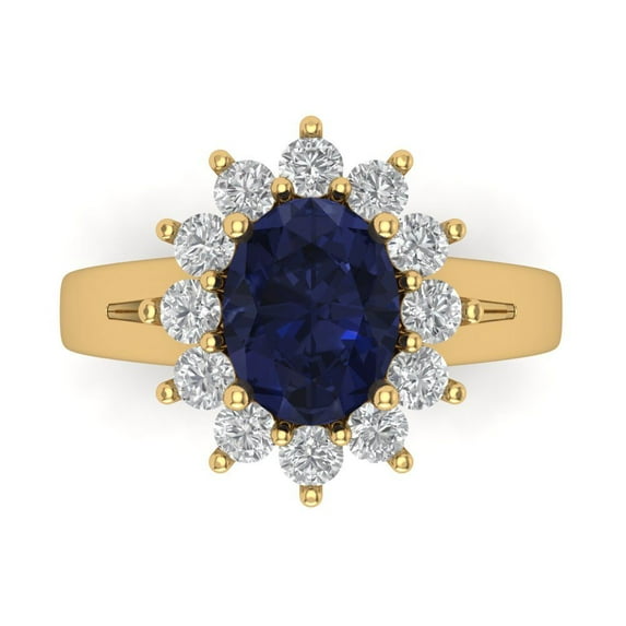 Clara Pucci 14K Yellow Gold 2.72ct BlueSapphire Halo Ring for Women