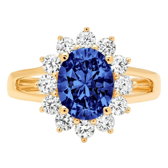 2.72 ct Oval Cut Simulated Tanzanite with Simulated Diamond Halo Accents 14K Yellow Gold Womens Engagement Ring