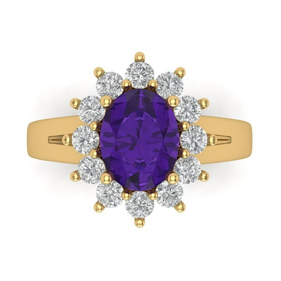 Clara Pucci 14K Yellow Gold Solid Gold Amethyst Halo Anniversary Ring for Women - 2.72 cttw Oval Cut