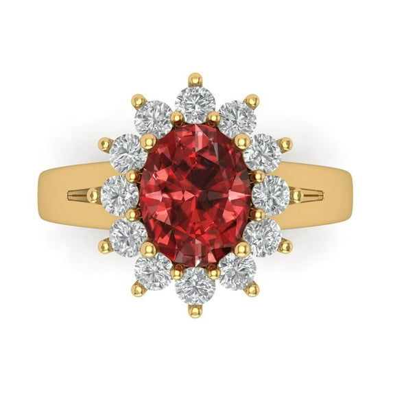2.72 ct Oval Cut Natural Garnet with Simulated Diamond Halo Accents 18K Yellow Gold Womens Engagement Ring