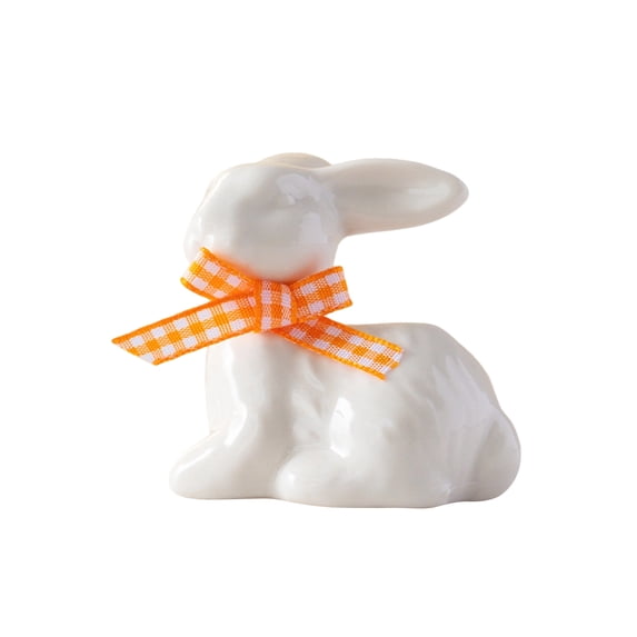 2.72in Easter Bunny Tabletop Decoration Resin Rabbit Figurine with Bow for Home Display, Easter Decorations for Home Spring Shelf Centerpiece Decor