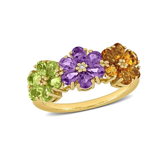 2.73 Carat (Ctw) Peridot, Amethyst and Citrine Ring in Yellow Sterling Silver