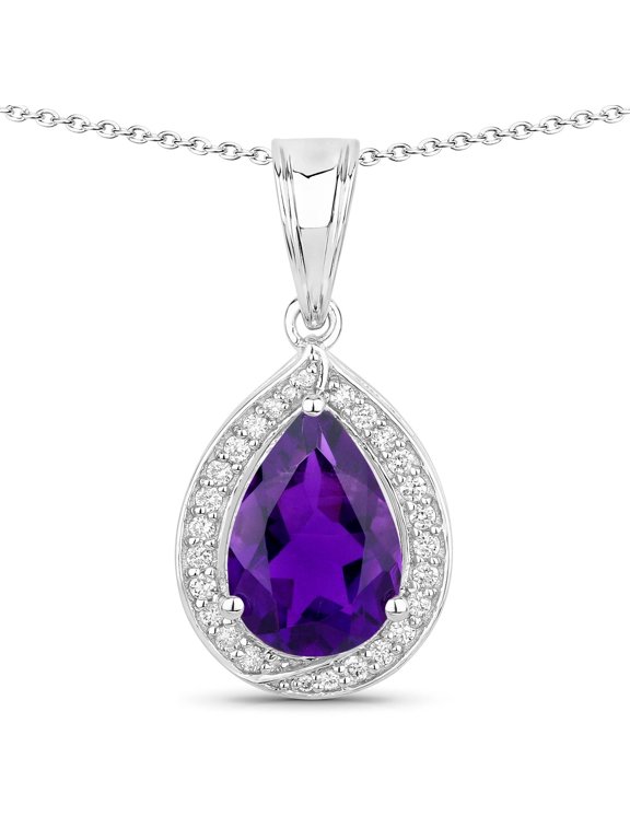Amethyst Lab Diamond Halo Pendant 925 Sterling Silver 2.74 Ct February Birthstone for Women