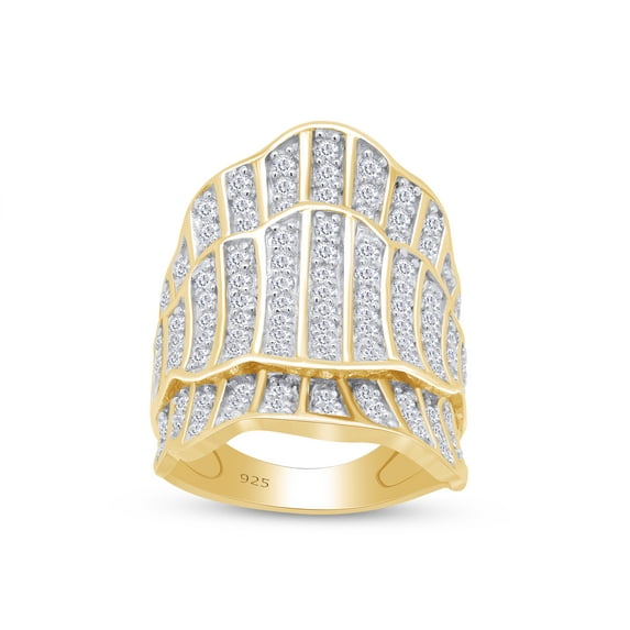 2.75 CT Round Cut White Simulated Diamond Dome Cluster Band Ring In 14K Yellow Gold Over Sterling Silver (Color: White, Clarity: VVS1-VVS2, 2.75 Cttw) -6