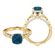 2.75 CT Unique Engagement Ring with London Blue Topaz and Diamond, 14K Yellow Gold, US 9.50