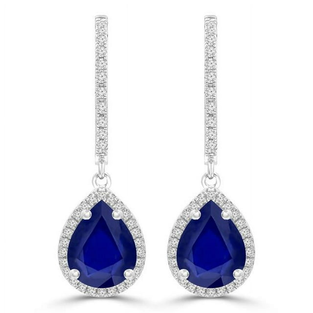 2.75 CTW Pear Blue Sapphire Pear Halo Drop & Dangle Earrings in 14K ...
