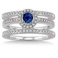 thumbnail image 1 of 2.75 Carat 6mm Round Cut Blue Sapphire Diamond Moissanite Trio Set Halo Ring on 10k White Gold, 1 of 2