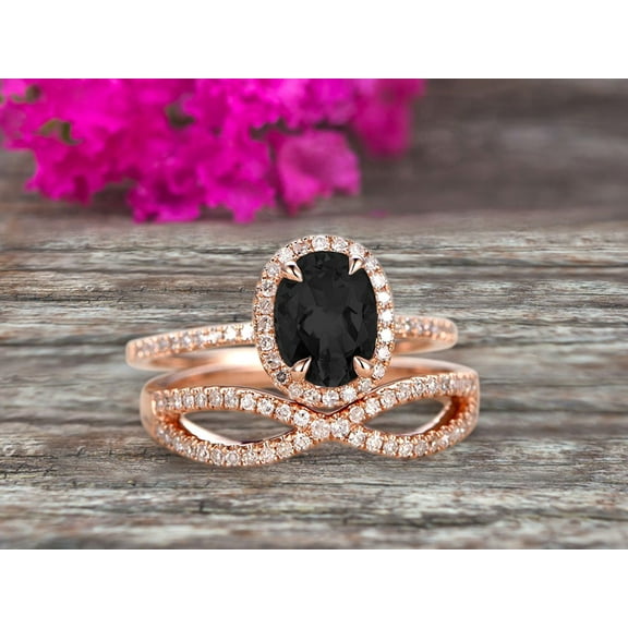 2.75 Carat 8x6mm Oval Cut Black Diamond Moissanite Engagement Ring Set On 10k Rose Gold Promise Ring Custom Made Glaring Jewelry Art Deco