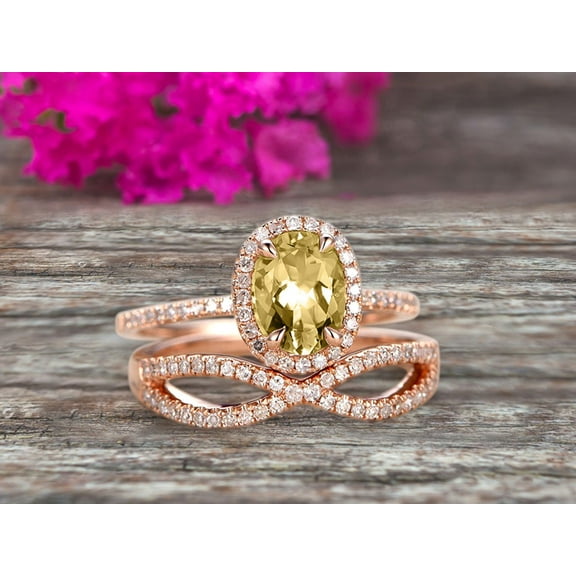 2.75 Carat 8x6mm Oval Cut Champagne Diamond Moissanite Engagement Ring Set On 10k Rose Gold Promise Ring Custom Made Glaring Jewelry Art Deco