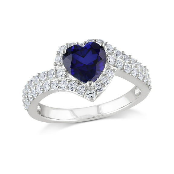 2.75 Carat (Ctw) Lab-Created Blue & White Sapphire Heart Ring in Sterling Silver for Women