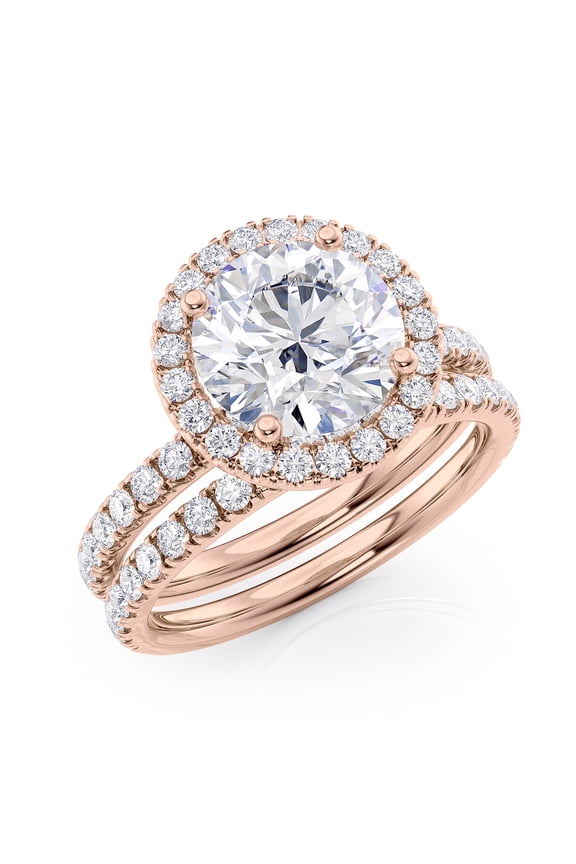 2.75 Carat Diamond and Round Brilliant Moissanite Halo Engagement Ring in 14k Rose Gold (G-H/VS, G-H/SI, cttw) Size 5 by Beverly Hills Jewelers